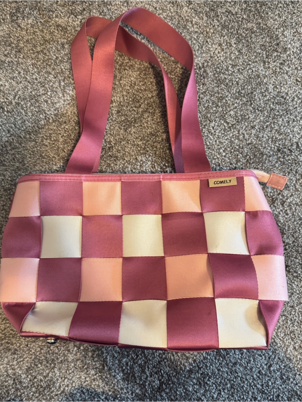 Seatbelt Handbag: Pink Check Woven